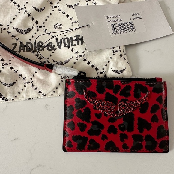 Zadig & Voltaire Accessories - Zadig & Voltaire ZV PASS LEO Card Holder in Red and Black SOLD OUT $138